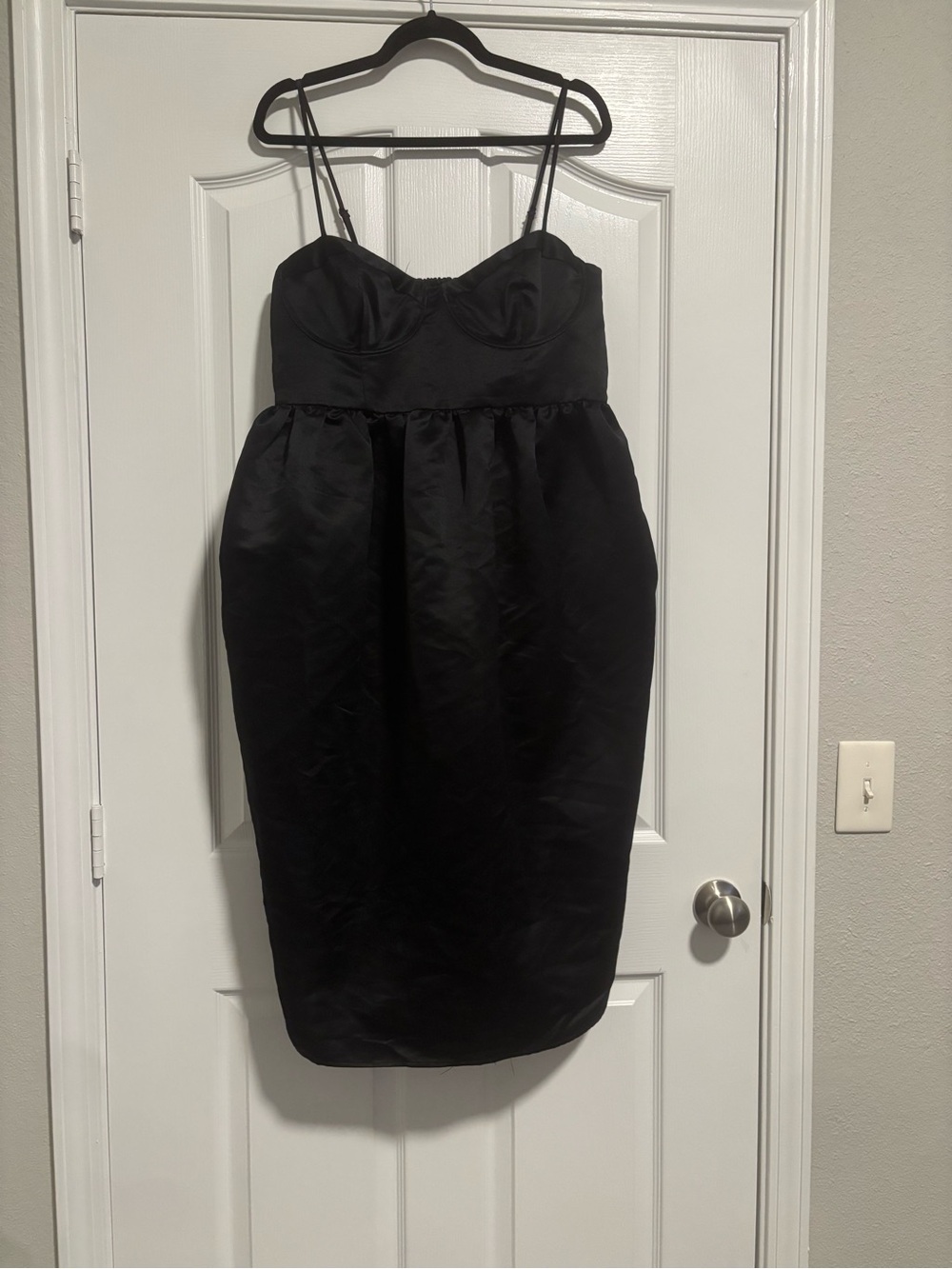 Classic Black Satin-Feel Spaghetti-Strap Dress